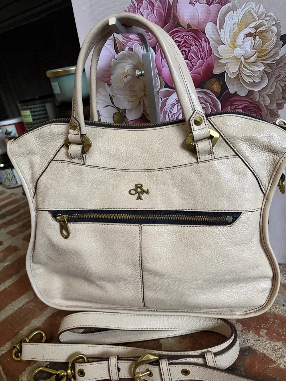 orYANY Cream Leather Shoulder Bag with Gold Hardware